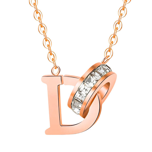 Initial Letter D Necklace in 18K Gold Plated Steel