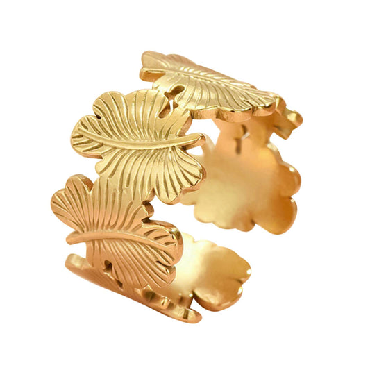 Delicate Nature Leaf Ring in 18K Gold Plated Steel