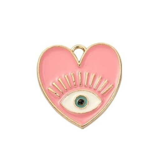 Evil Eye Heart Charm - Gold-Plated Enamel Protection Symbol