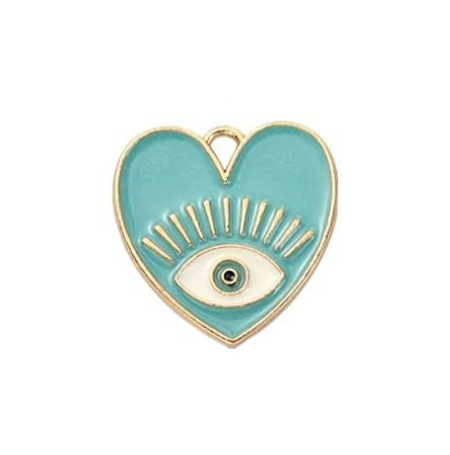 Evil Eye Heart Charm - Gold-Plated Enamel Protection Symbol