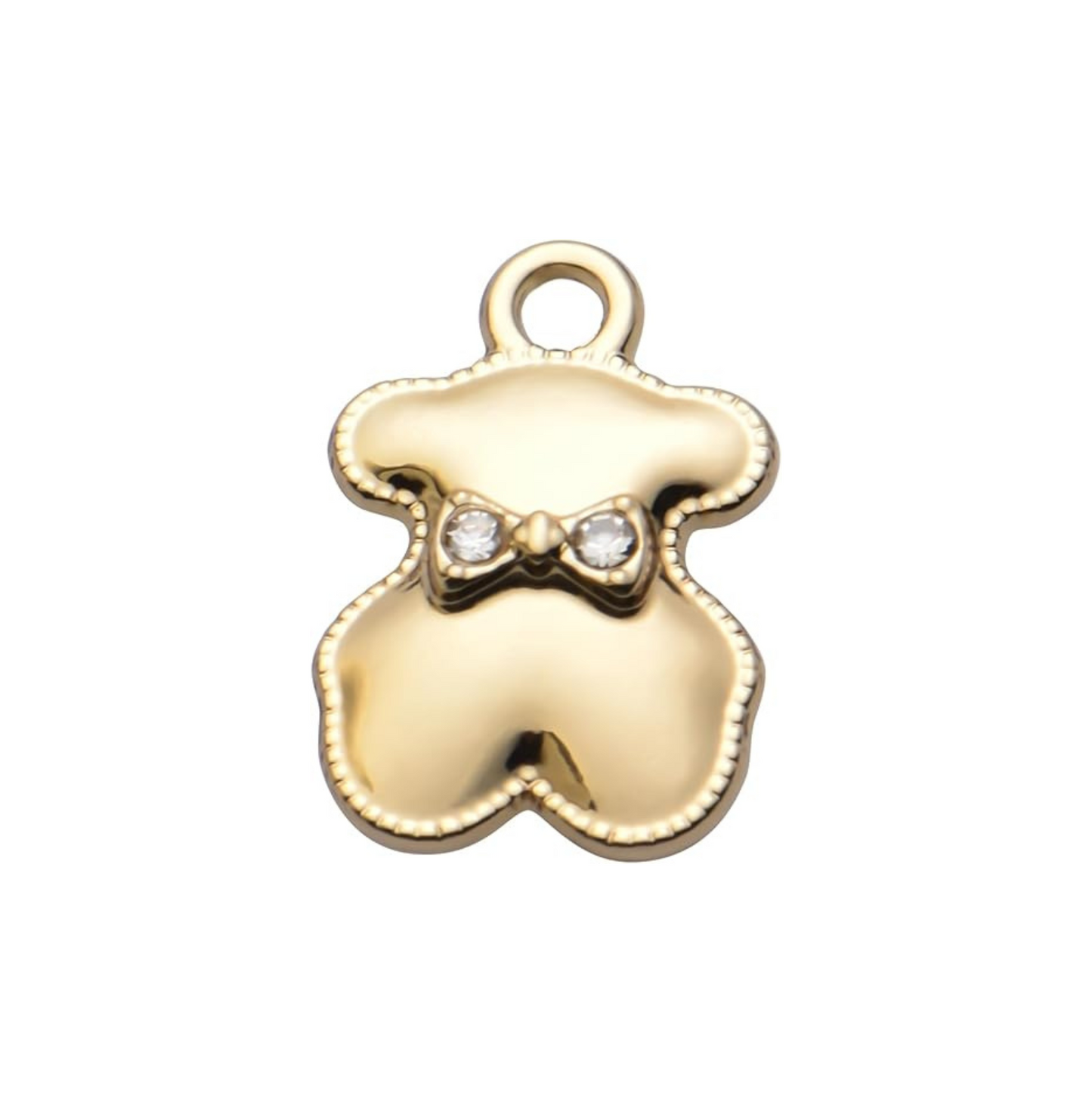 Teddy Bear Bow Tie Charm - Gold-Plated Crystal Pendant