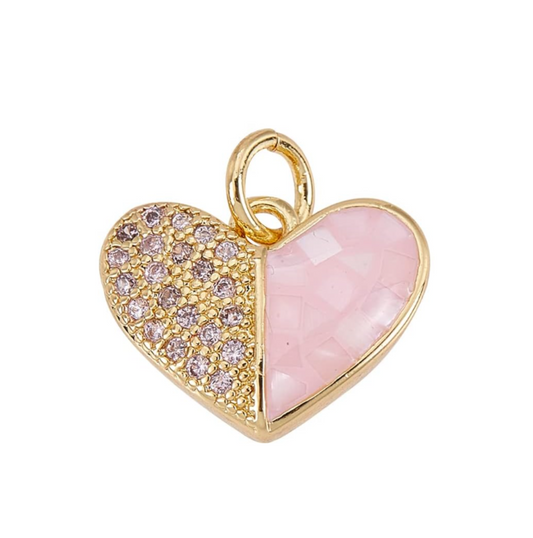 Pink Crystal Heart Charm - Gold-Plated Enamel Pendant