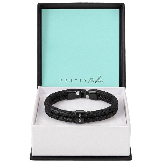 Men's Leather Bracelet with Up to 6 Names