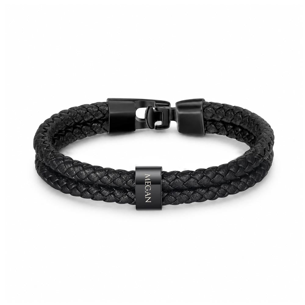 Men's Leather Bracelet with Up to 6 Names