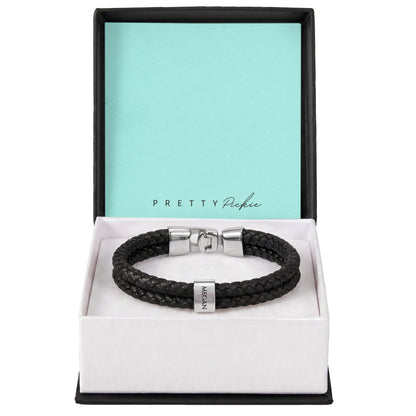Men's Leather Bracelet with Up to 6 Names