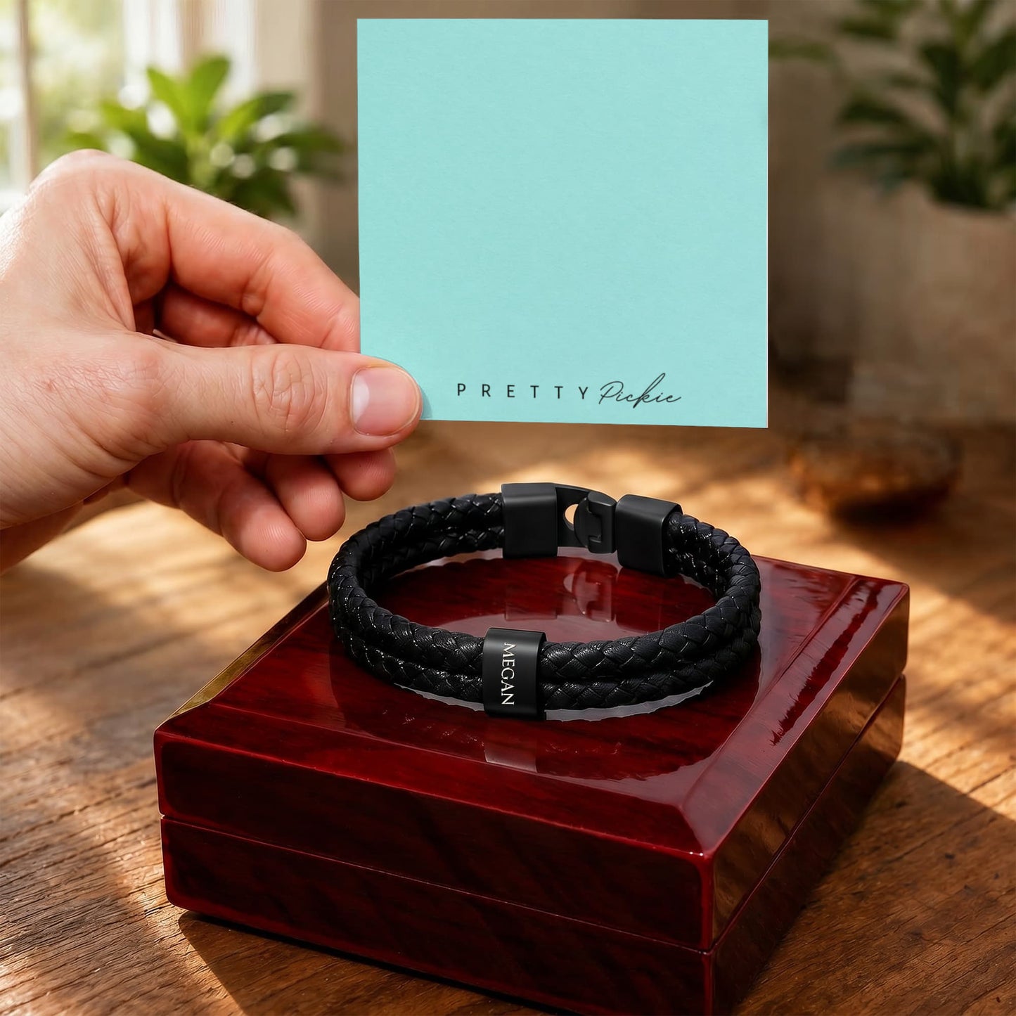 Men's Leather Bracelet with Up to 6 Names