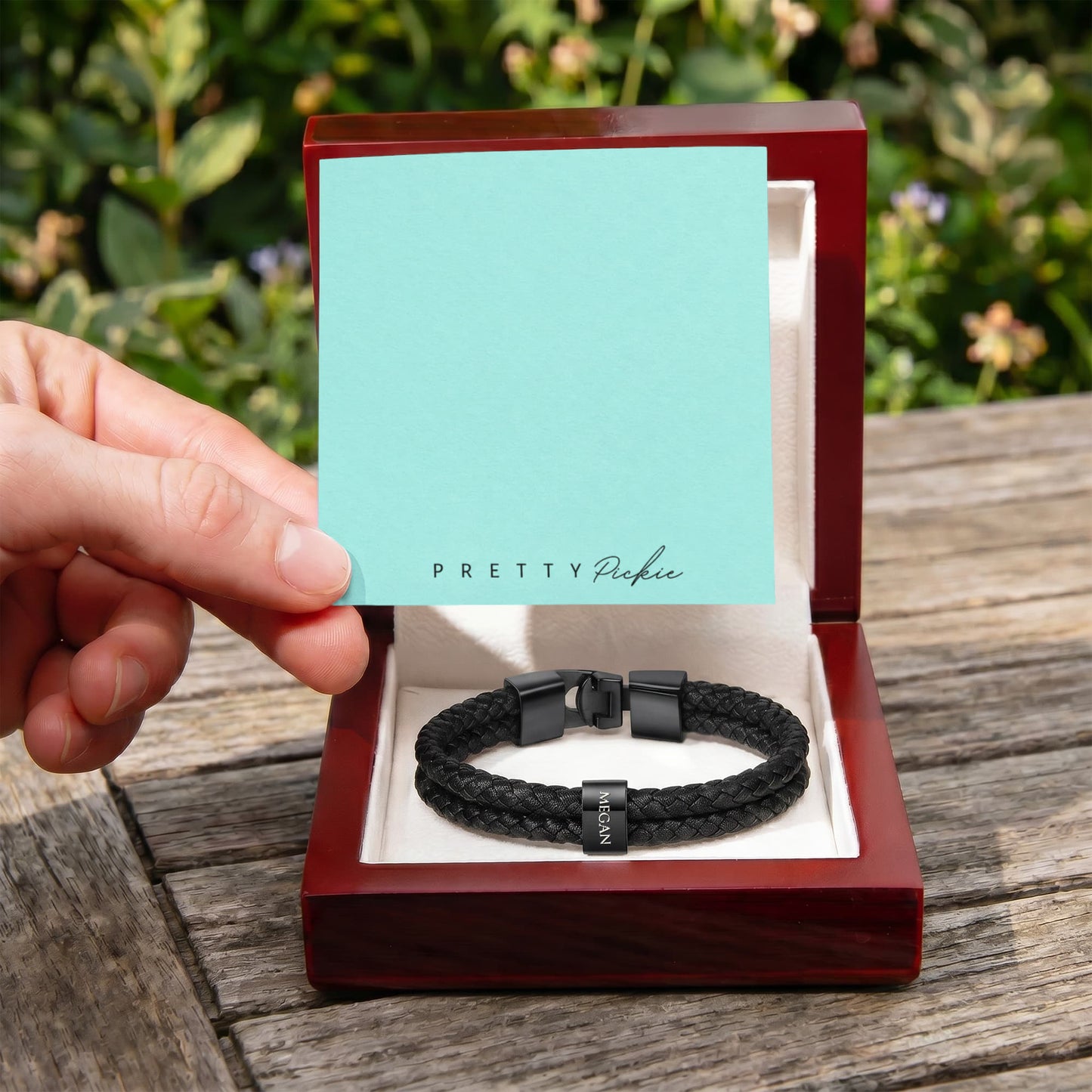 Men's Leather Bracelet with Up to 6 Names