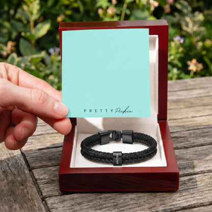 Men's Leather Bracelet with Up to 6 Names