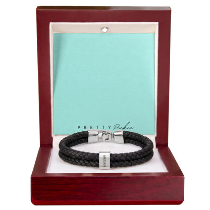 Men's Leather Bracelet with Up to 6 Names