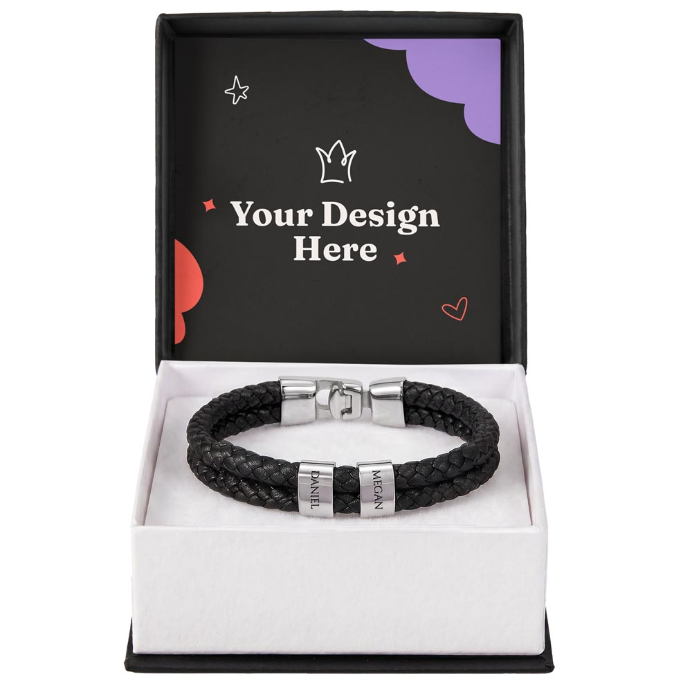 Men's Leather Bracelet with Up to 6 Names
