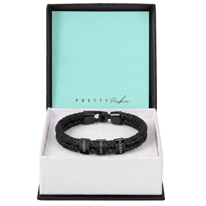 Men's Leather Bracelet with Up to 6 Names