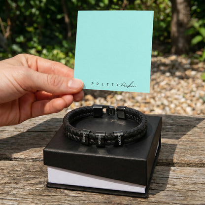 Men's Leather Bracelet with Up to 6 Names