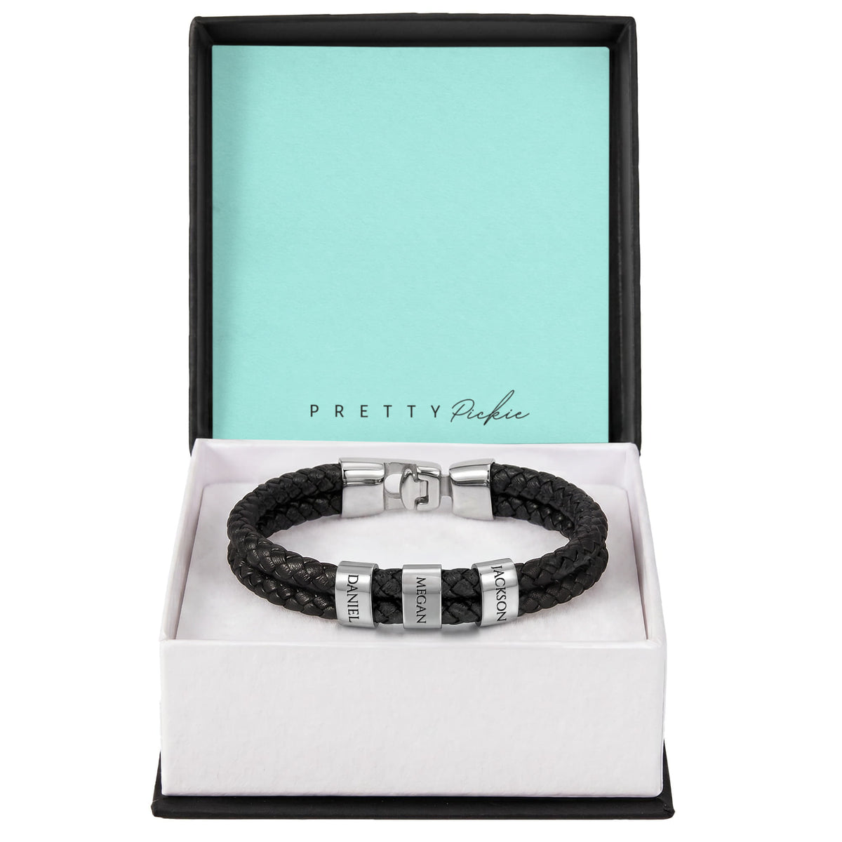 Men's Leather Bracelet with Up to 6 Names