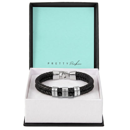 Men's Leather Bracelet with Up to 6 Names