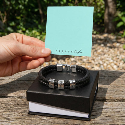 Men's Leather Bracelet with Up to 6 Names