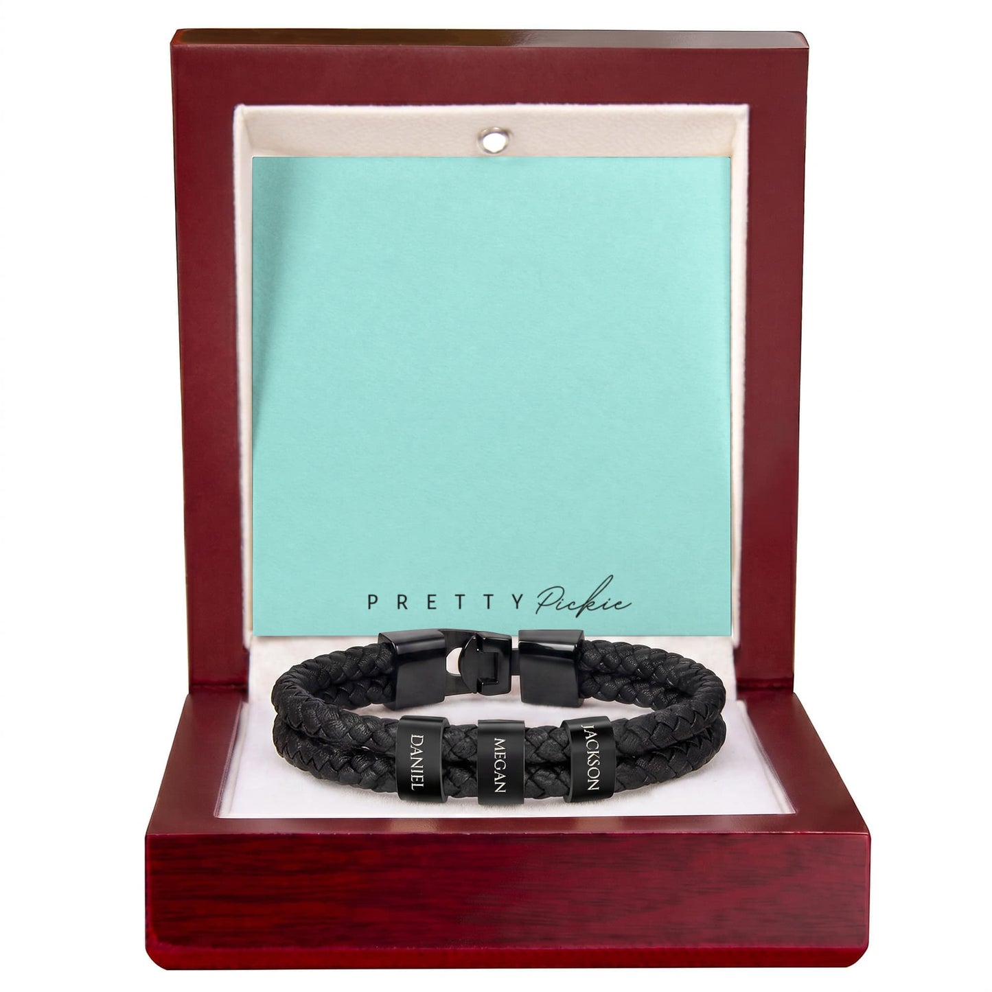 Men's Leather Bracelet with Up to 6 Names