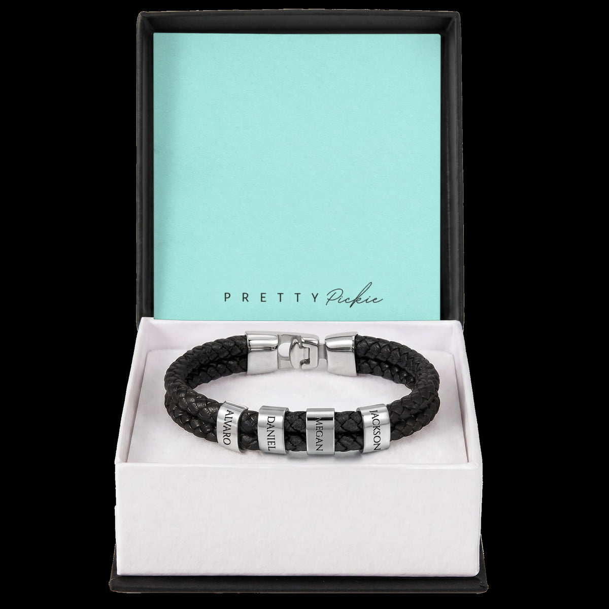 Men's Leather Bracelet with Up to 6 Names