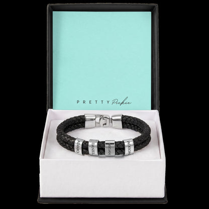 Men's Leather Bracelet with Up to 6 Names