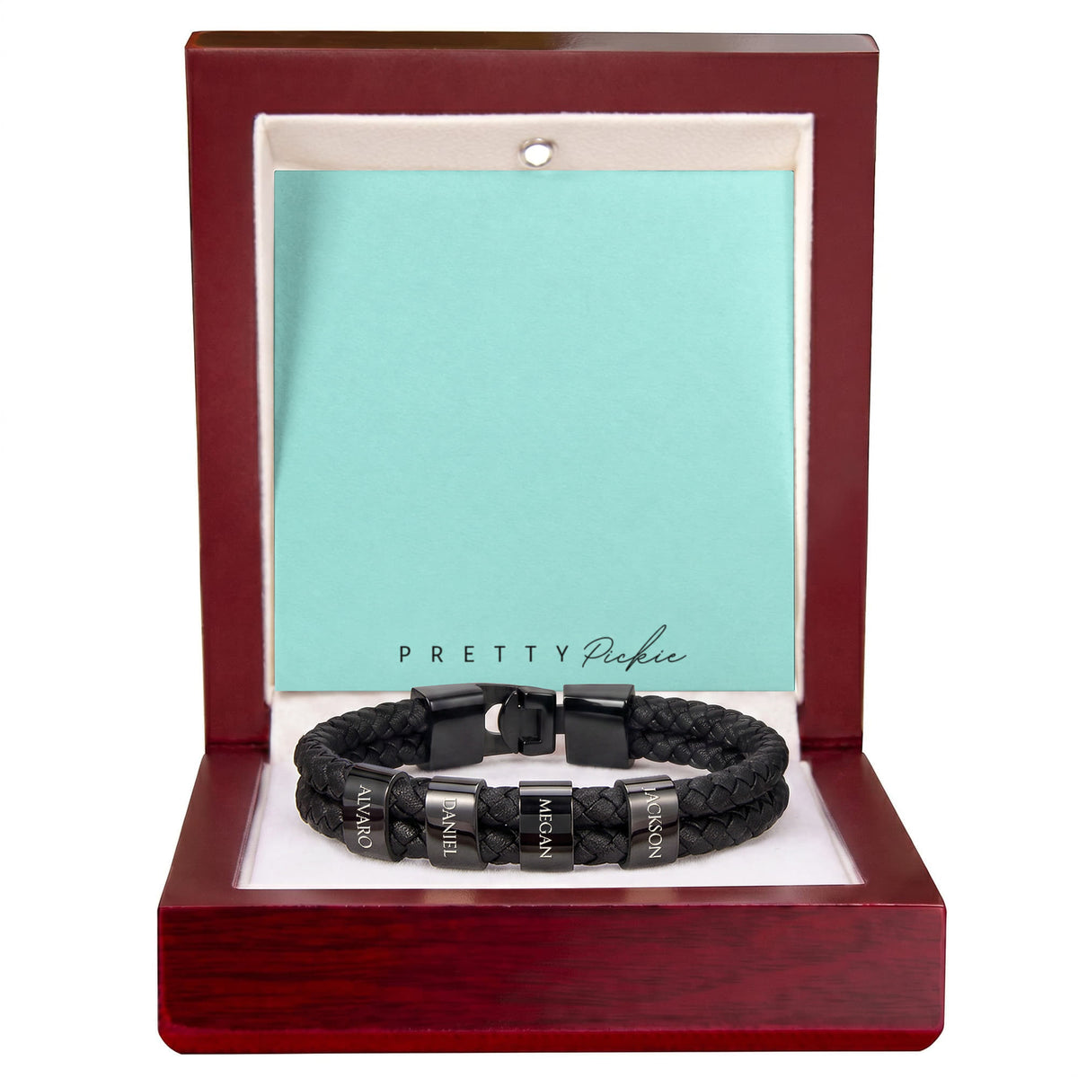 Men's Leather Bracelet with Up to 6 Names