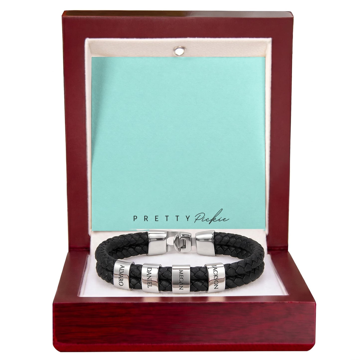Men's Leather Bracelet with Up to 6 Names