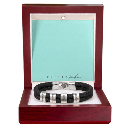 Men's Leather Bracelet with Up to 6 Names