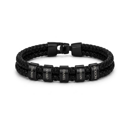 Men's Leather Bracelet with Up to 6 Names