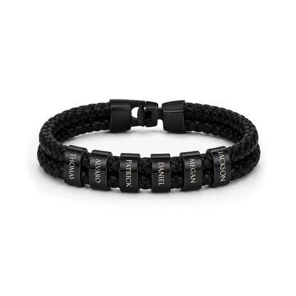 Men's Leather Bracelet with Up to 6 Names