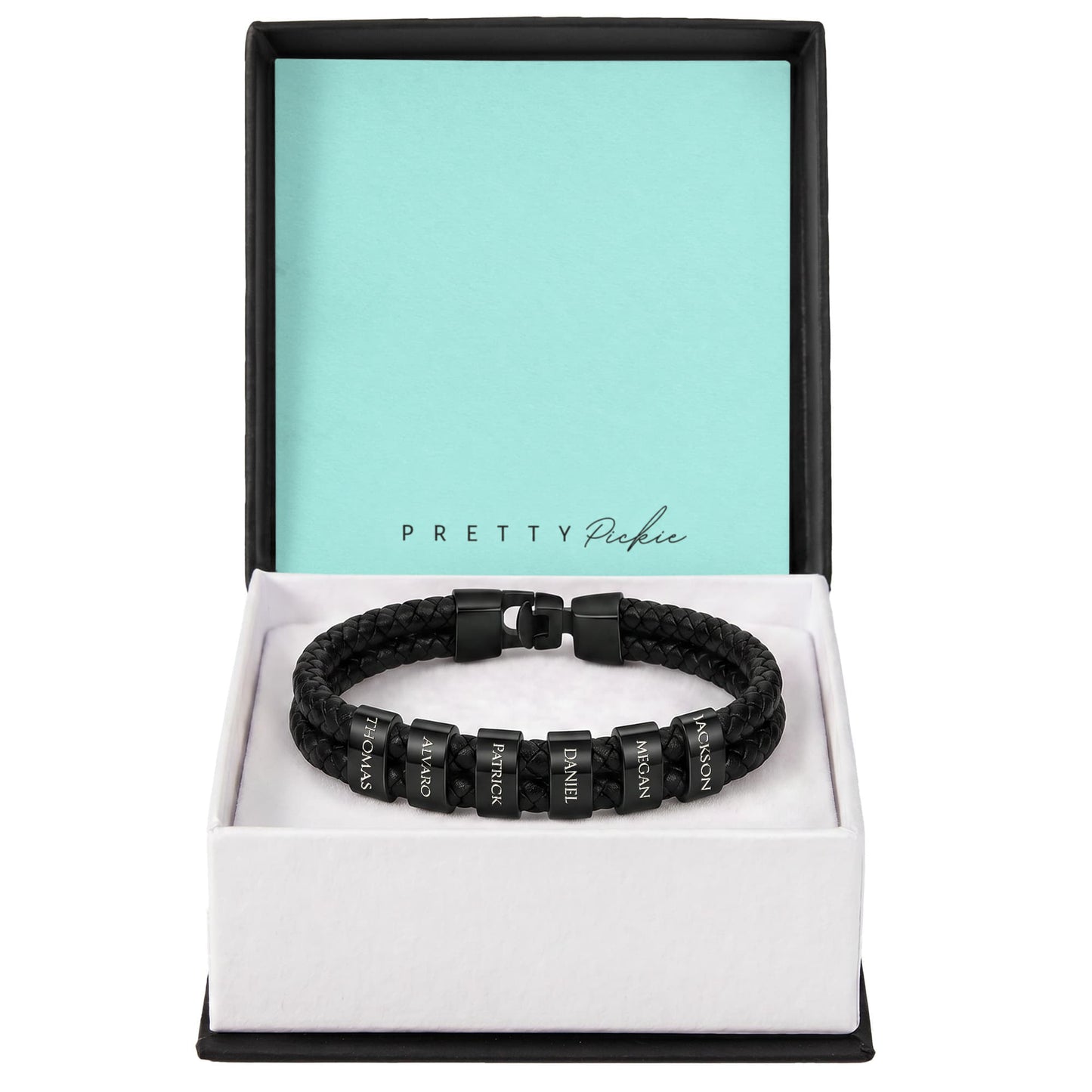 Men's Leather Bracelet with Up to 6 Names