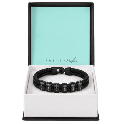 Men's Leather Bracelet with Up to 6 Names