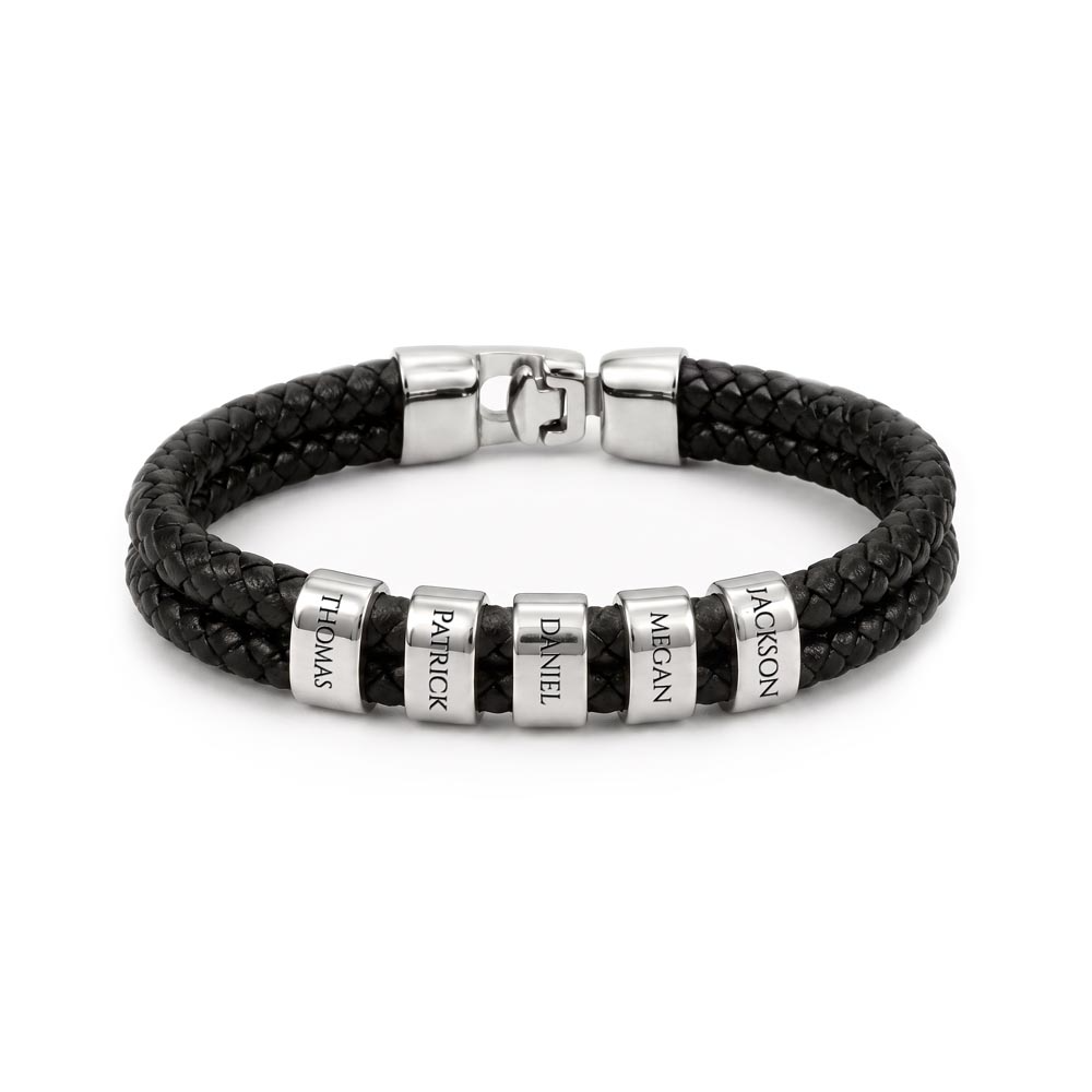 Men's Leather Bracelet with Up to 6 Names