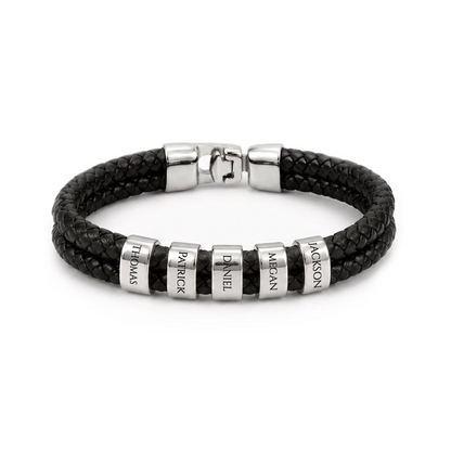 Men's Leather Bracelet with Up to 6 Names