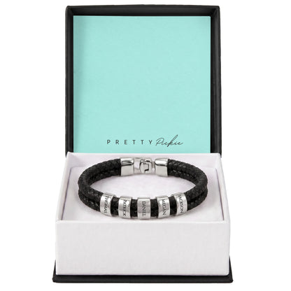 Men's Leather Bracelet with Up to 6 Names