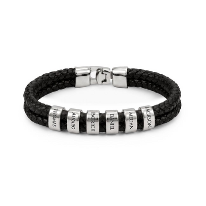 Men's Leather Bracelet with Up to 6 Names