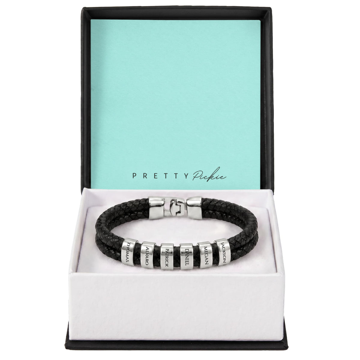 Men's Leather Bracelet with Up to 6 Names