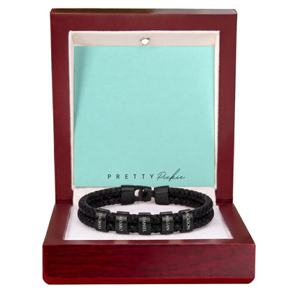 Men's Leather Bracelet with Up to 6 Names