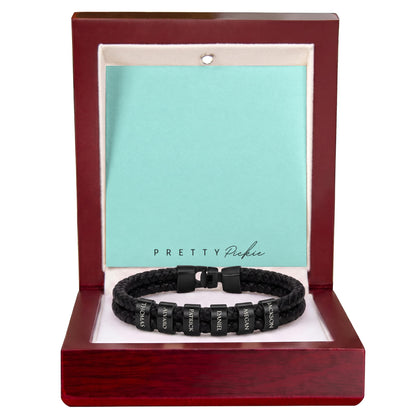 Men's Leather Bracelet with Up to 6 Names