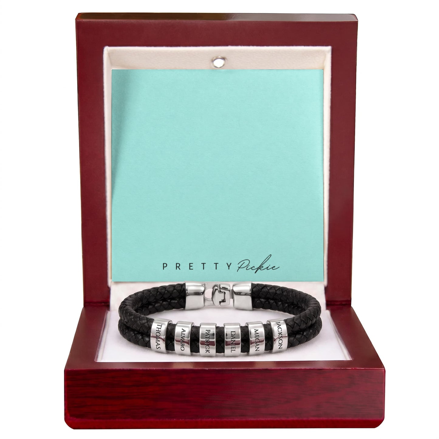 Men's Leather Bracelet with Up to 6 Names