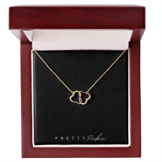 10k Solid Gold Double Heart Necklace with Diamonds (0.07ct) ✨