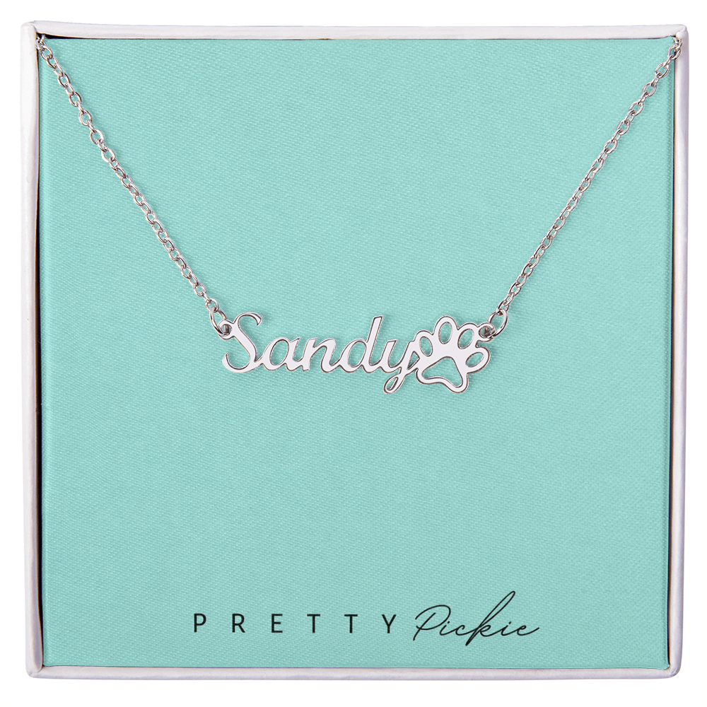 Pet Name Necklace with Paw Print