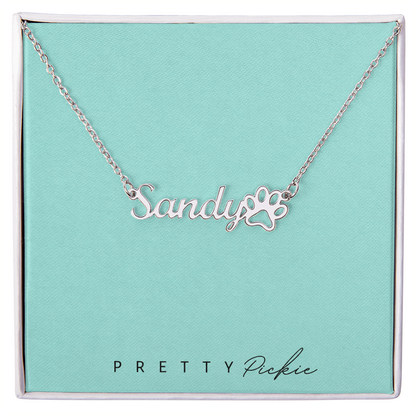 Pet Name Necklace with Paw Print