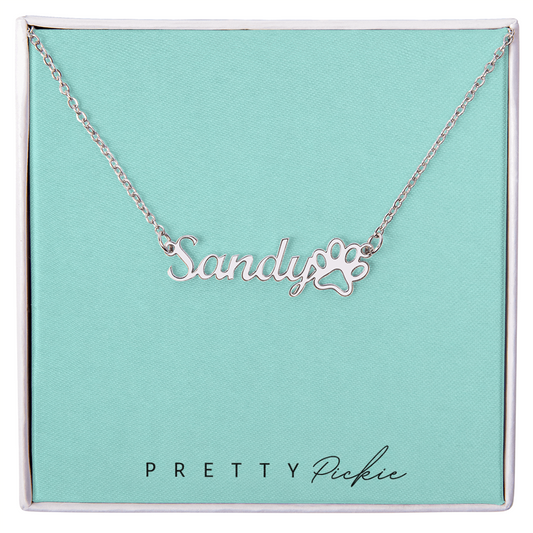 Pet Name Necklace with Paw Print