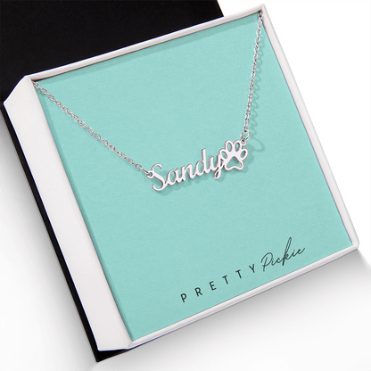 Pet Name Necklace with Paw Print