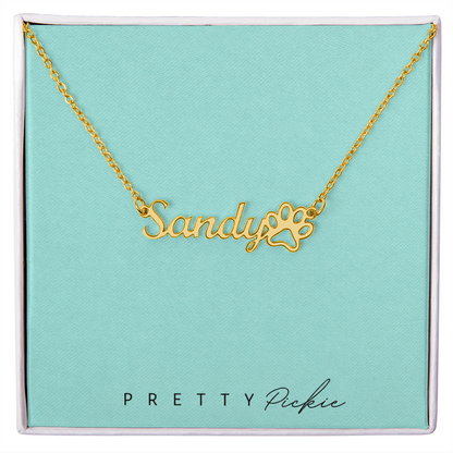 Pet Name Necklace with Paw Print