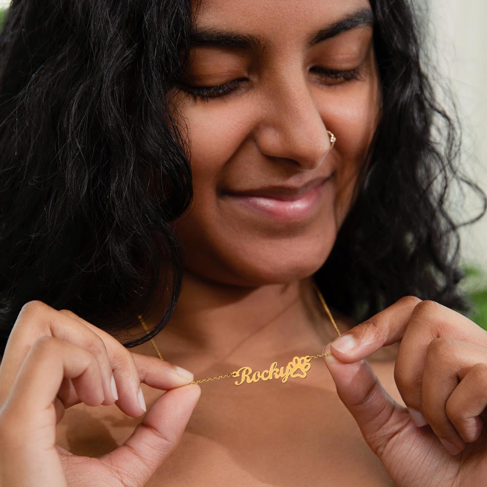 Pet Name Necklace with Paw Print
