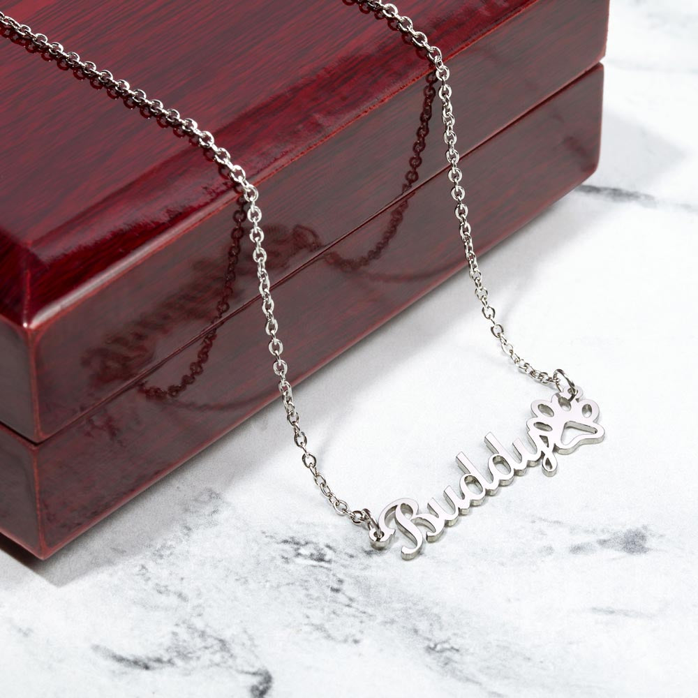Pet Name Necklace with Paw Print
