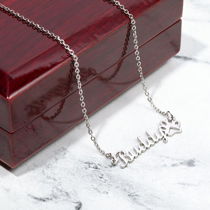 Pet Name Necklace with Paw Print