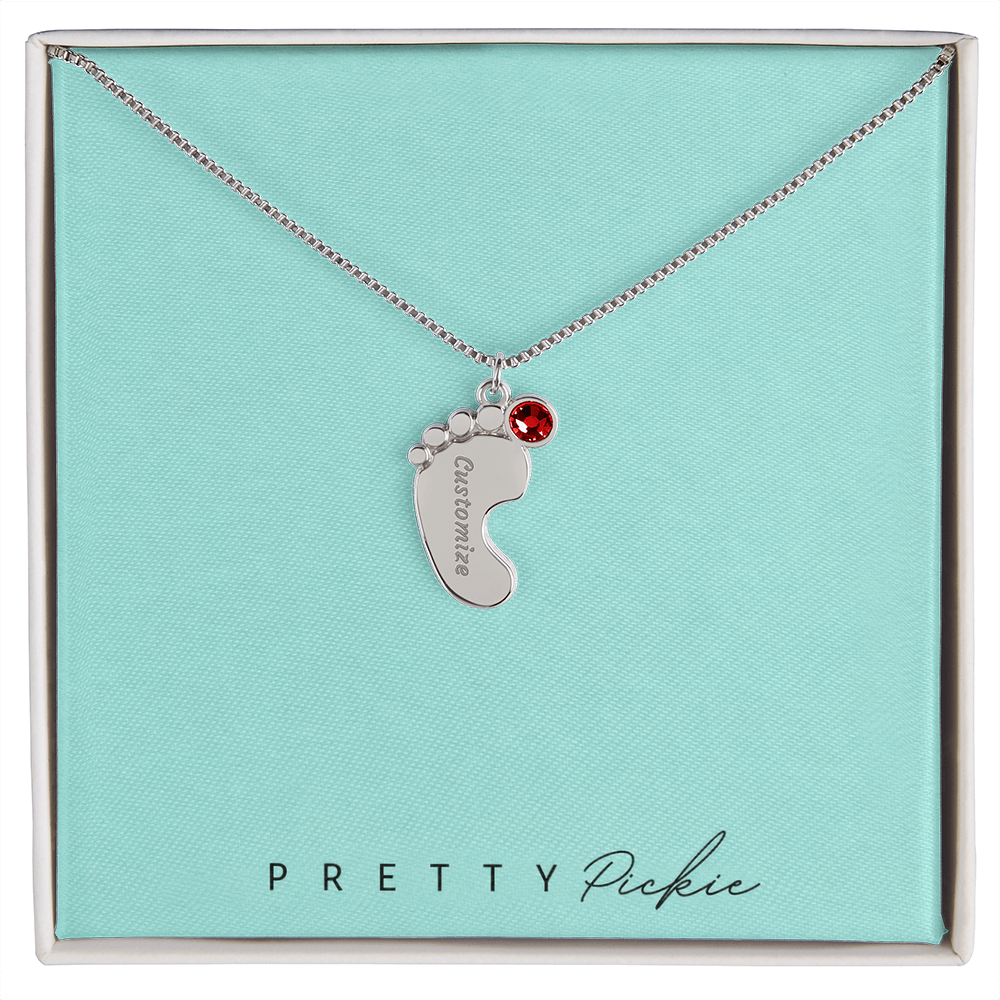 Baby Feet Necklace with Names and Birthstones
