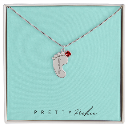 Baby Feet Necklace with Names and Birthstones