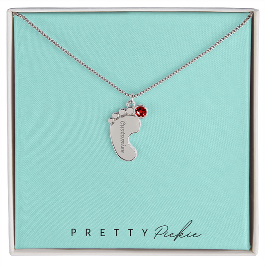 Baby Feet Necklace with Names and Birthstones