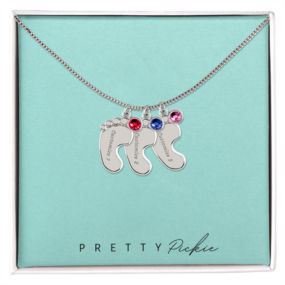 Baby Feet Necklace with Names and Birthstones